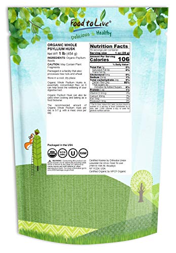 Cáscaras de psilio orgánicas Food to Live en envase transparente