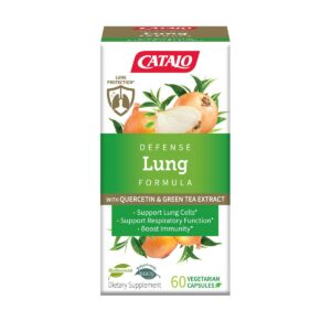 Frasco de cápsulas de defensa pulmonar CATALO con quercetina y té verde