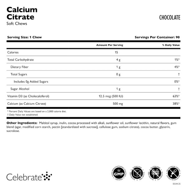 Gomitas calcio citrate 500 mg y D3 - etiqueta