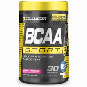 Frente de botella Cellucor BCAA Sport sabor Cherry Limeade