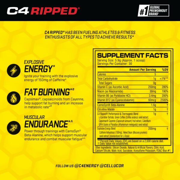 Cellucor C4 Ripped etiqueta ICY Blue Razz
