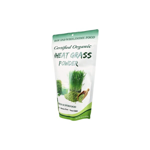 Etiqueta del polvo de trigo verde orgánico