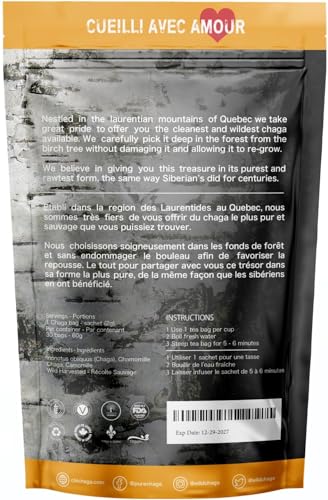 Bolsitas de Té Chaga y Manzanilla mostrando forma piramidal