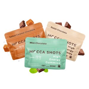 Chicles energéticos con cafeína 200mg por paquete mocca shots