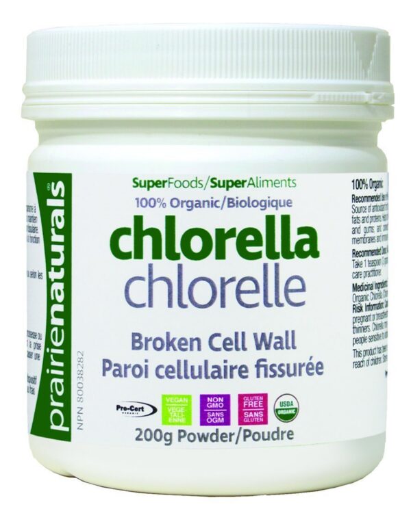 Chlorella orgánica Prairie Naturals envase 7.05 onzas