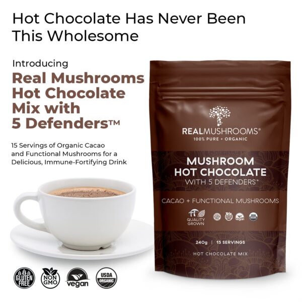 Mezcla de chocolate caliente con hongos para sistema inmunológico