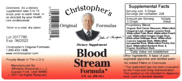 Detalle de etiqueta del producto Blood Stream Formula
