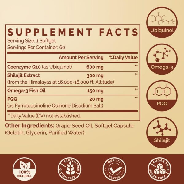 Frasco y etiqueta de CoQ10 Ciaceae