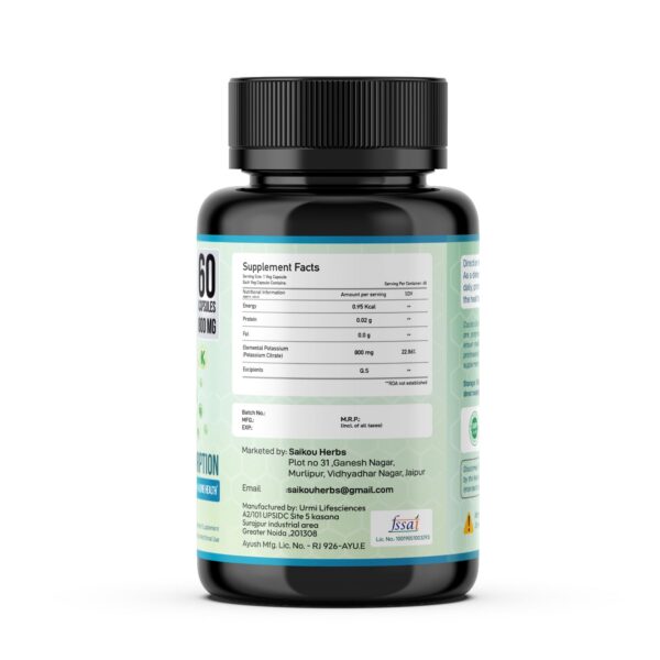 Frasco de cápsulas Citrato de potasio 800 mg