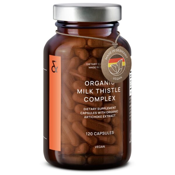 Botella de suplemento CLAV cardo mariano y alcachofa orgánicos para hígado