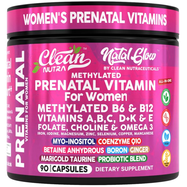 Frente del envase Clean Nutra Natal Glow Prenatal