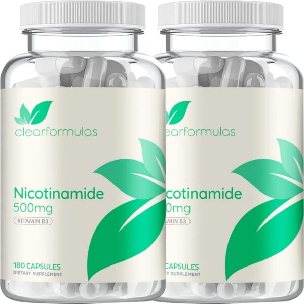 Frente de la etiqueta Clear Formulas Nicotinamida 500 mg