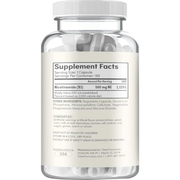 Detalle de etiqueta de Clear Formulas Vitamina B3