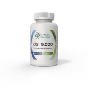 Frasco de Clinical Nutrition Centers D3 5000 cápsulas vegetarianas