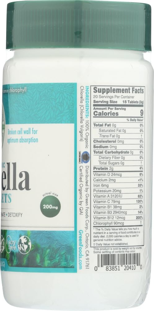 Clorella orgánica Green Foods salud intestinal y bienestar general