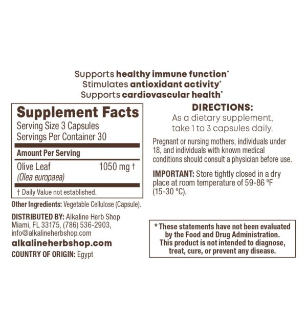 Cobertura lateral suplemento hoja de olivo Alkaline Herb Shop