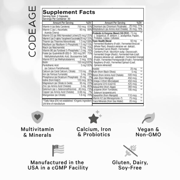 Version 1.0.0 Multivitaminas Codeage adolescentes ingredientes naturales