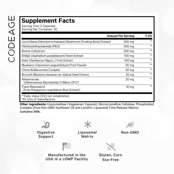 Etiqueta frontal de Codeage GLP-Harmony Companion+ con ingredientes