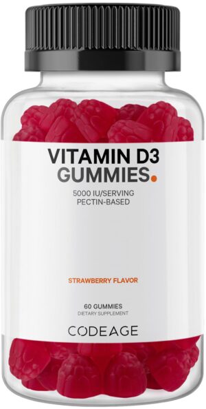 Codeage gominolas vitamina d3 sabor fresa botella frontal