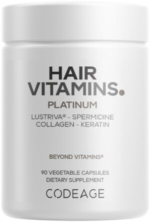 Codeage Hair Vitamins Platinum frasco y etiqueta