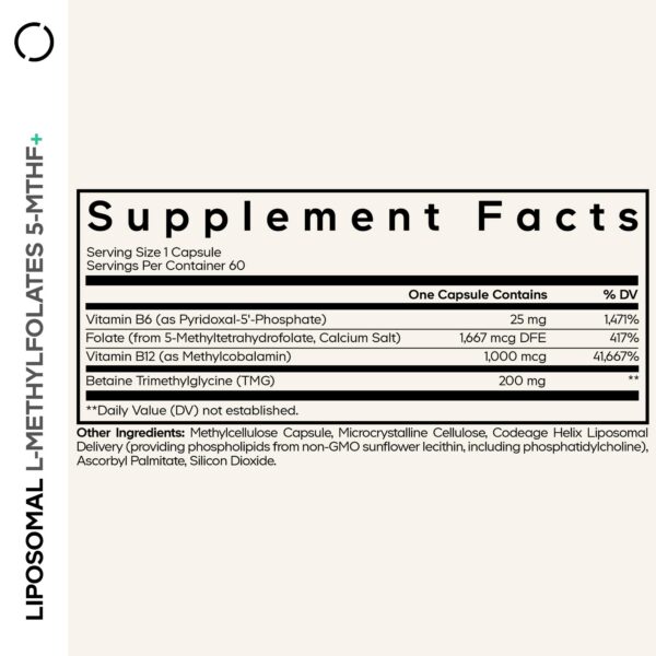 Etiqueta lateral del suplemento Liposomal 5-MTHF+