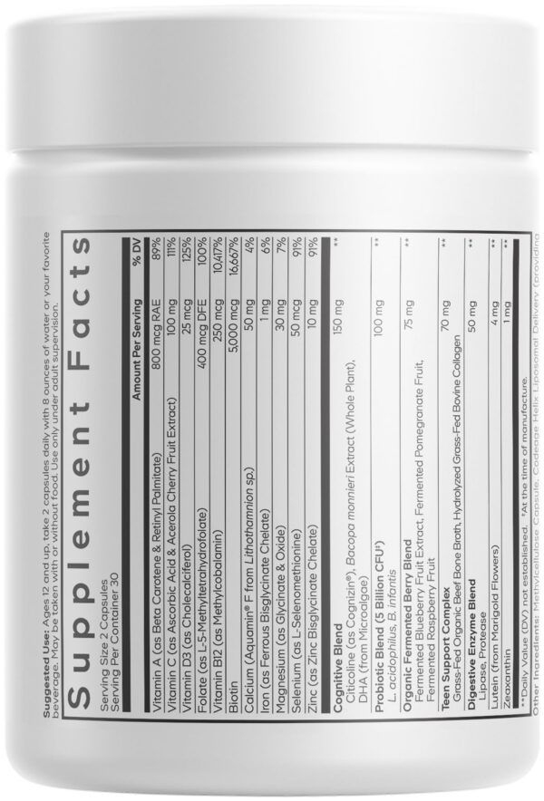 Etiqueta Codeage Teen Multivitamin Platinum