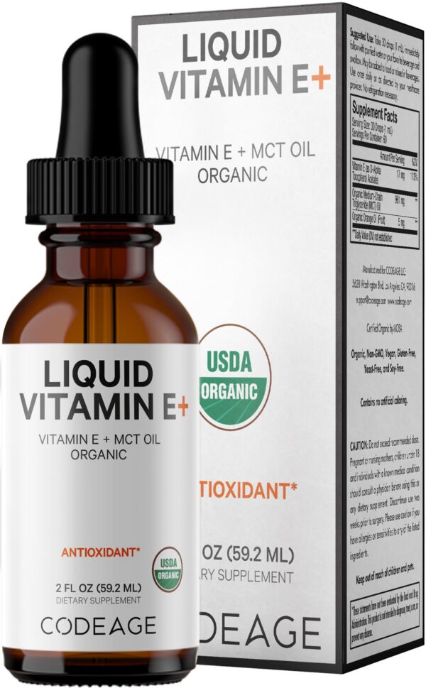 Codeage Vitamina E líquida etiqueta frontal