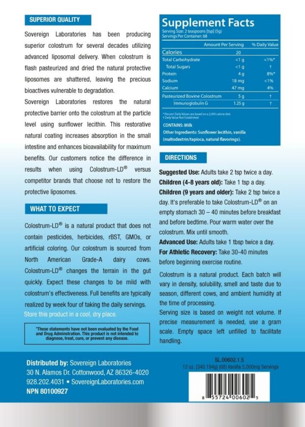 Etiqueta Colostrum-LD liposomal vainilla