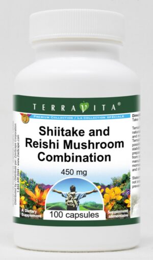 Combinación de hongos Shiitake y Reishi en cápsulas