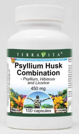 Combinación de Psyllium Hibisco Regaliz 450mg cápsulas TerraVita