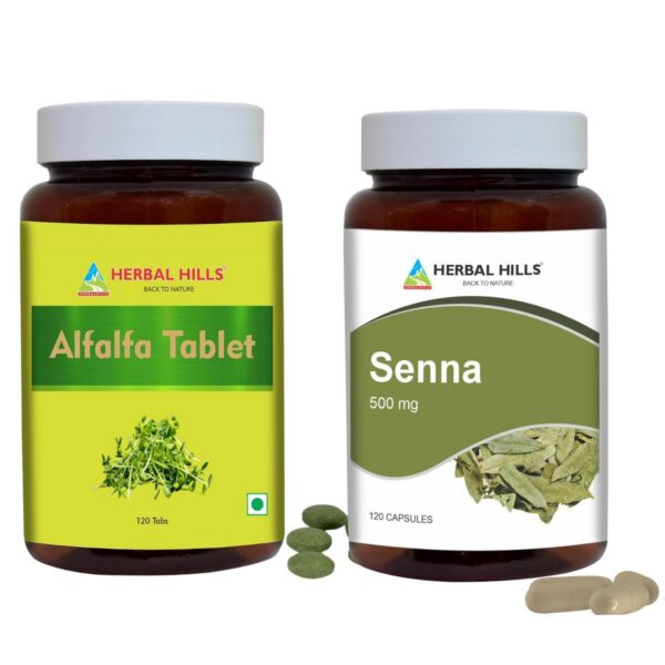 Combo tabletas alfalfa y cápsulas hoja de senna HERBAL HILLS