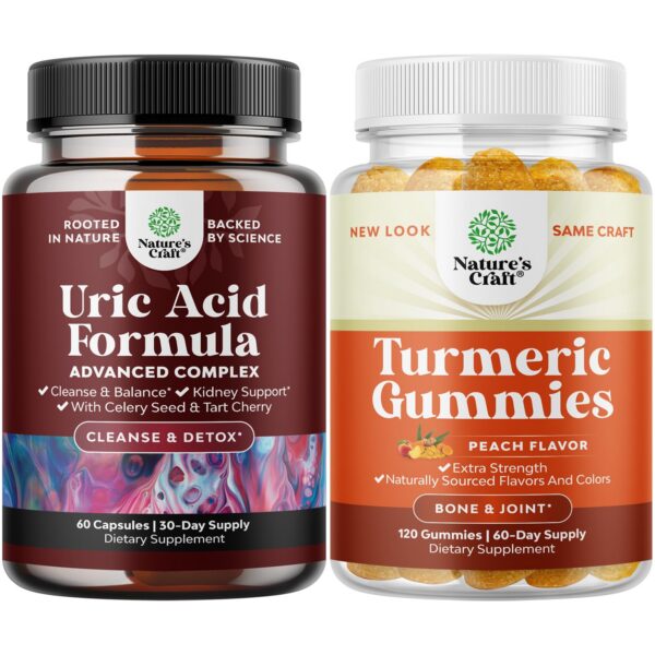 Combo vegano Natures Craft gomitas cúrcuma y limpieza ácido úrico