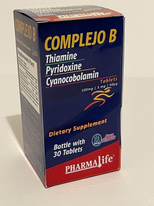 Etiqueta frontal de Complejo B B1 B6 B12