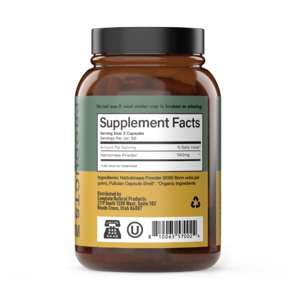 Etiqueta frontal de nattokinase Complete Natural Products