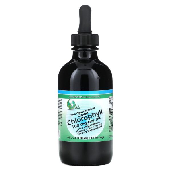 Concentrado de clorofila líquida World Organic en botella de 4 onzas