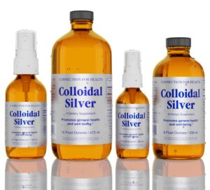 Frasco de plata coloidal con etiqueta