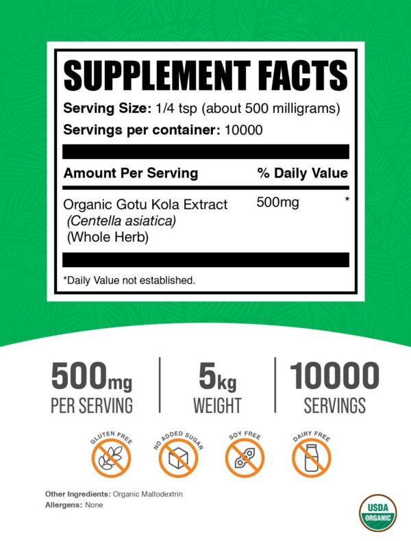 Contenedor polvo BulkSupplements Gotu Kola sin gluten 5 kg cada uno