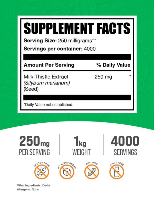 Contenedor polvo cardo mariano BulkSupplements salud hígado
