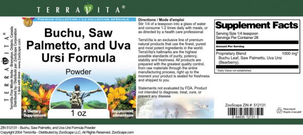 Contenido póvoro TerraVita Buchu Saw Palmetto Uva Ursi