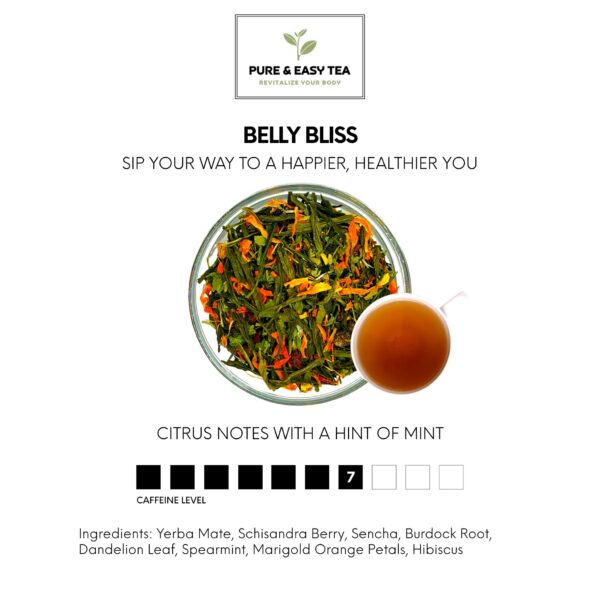 Contenido de té en hoja suelta Belly Bliss con Yerba Mate y Sencha