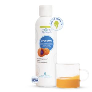 Botella de suplemento Curcumina Liposomal Core Med Science para antioxidantes