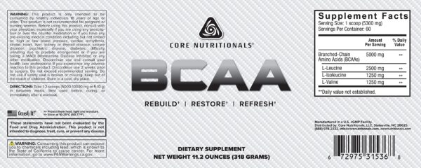 Version 1.0.0 Core Nutritionals BCAA polvo sin sabor — etiqueta