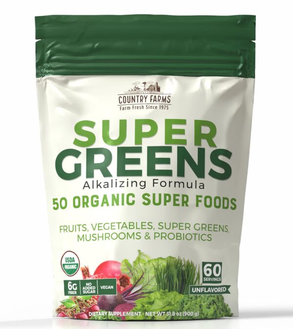 Paquete de Country Farms Super Greens sabor natural 900g