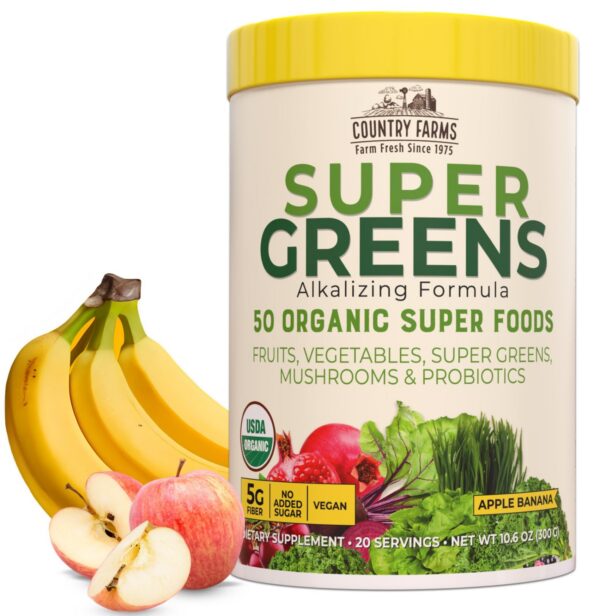 Country Farms Super Greens bebida orgánica manzana banana 10.6 oz