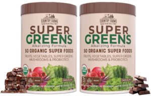 Version 1.0.0 Frente del empaque COUNTRY FARMS Super Greens chocolate 2 pack
