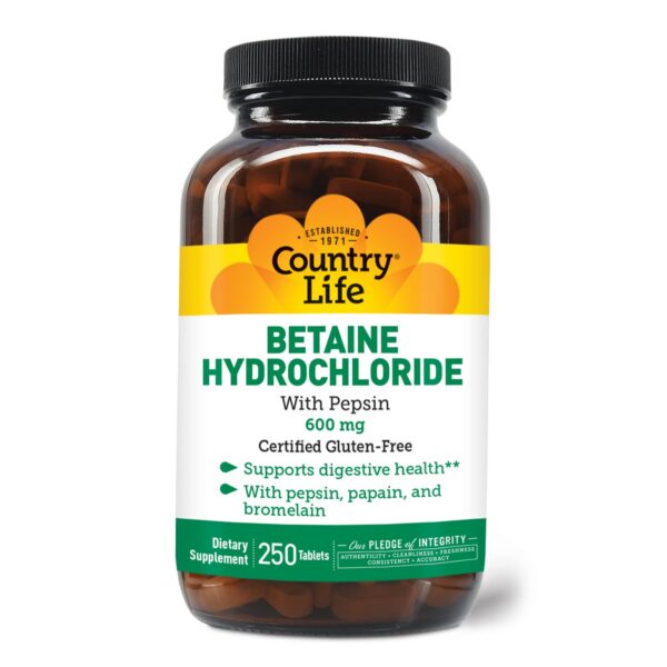 Version 1.0.0 Envase de Country Life Betaine hidrocloruro con pepsina