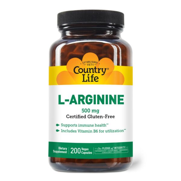 Frasco frontal de Country Life L-Arginine Caps