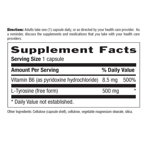 Cápsulas Country Life L-Tirosina 500 mg para salud cerebral