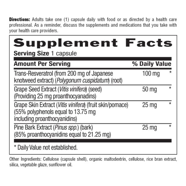 Etiqueta lateral de Resveratrol Plus 1000 mg