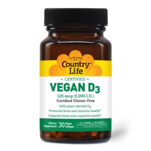 Country Life Vegan D3 30 cápsulas frasco vitamina D vegana